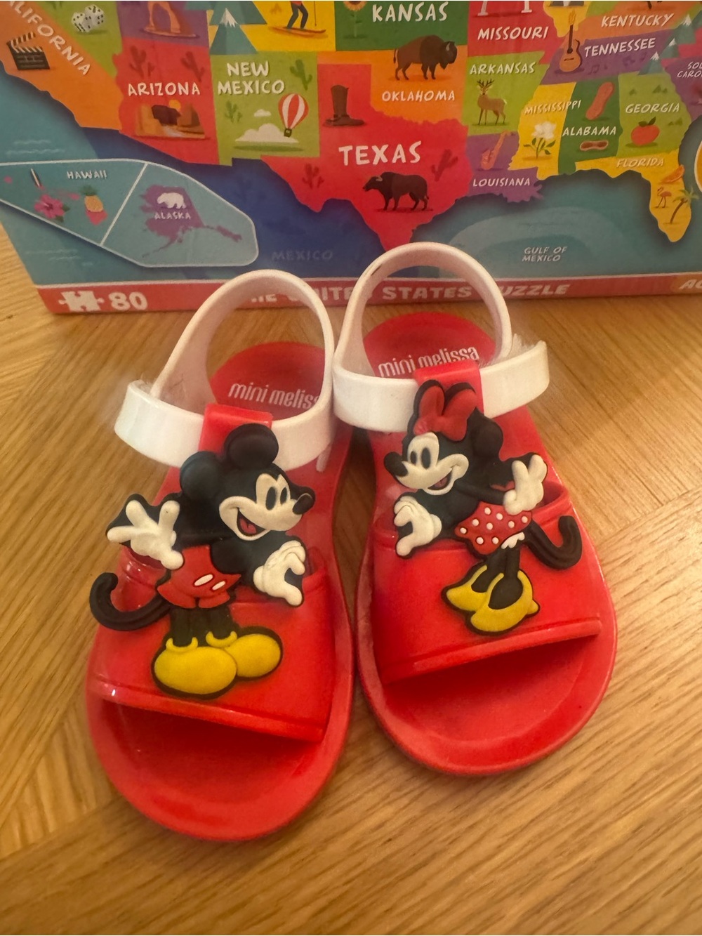 Mini Melissa Red Sandals with White Strap featuring Mickey & Minnie